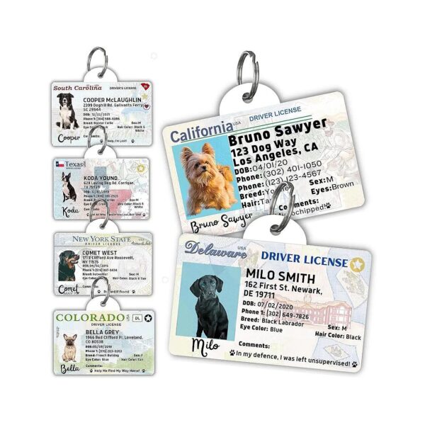 Aluminum Dog License ID Tags with State ID Format, Easy to Read and High Contrast Design