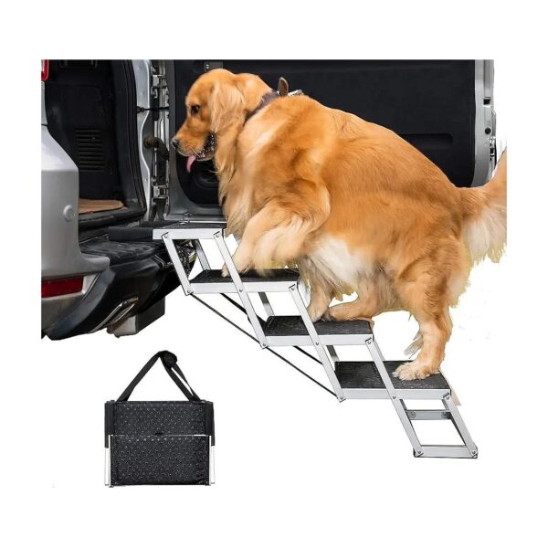 Aluminum Dog Step for High Beds, Trucks, SUV, Portable Folding Pet Ladder Ramp, 4 Steps