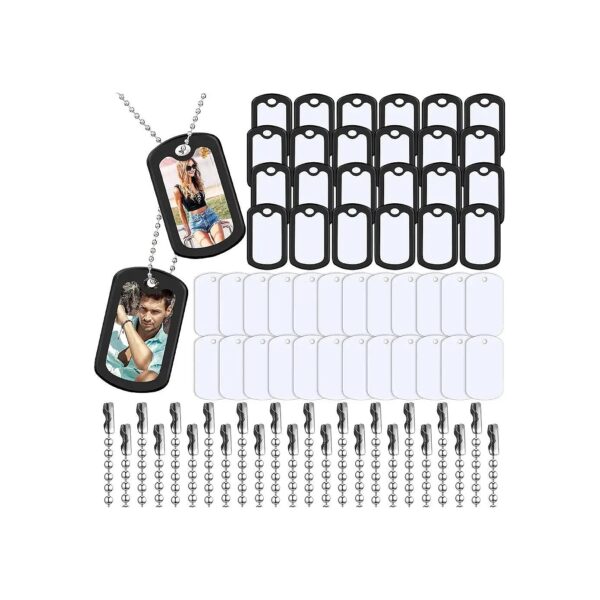 Aluminum Dog Tag Pendants with Silicone Silencers and Metal Chains for Customized Jewelry