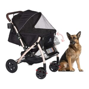 Aluminum Frame Pet Stroller for Small Medium Large Pets 2nd Gen 75 Lbs Capacity No Zipper