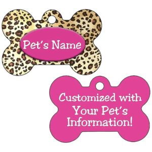 Aluminum Pink Leopard Print Double Sided Dog Tags with 4 Lines of Text