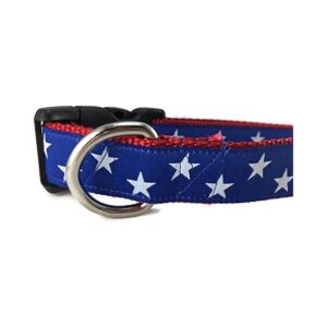 American Dog Collar with Red and Blue Stars Pattern 1 Inch Wide Medium