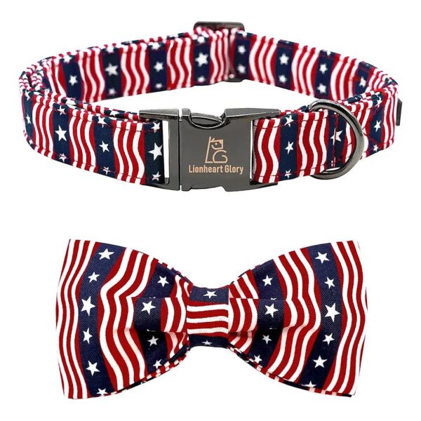 American Flag Cotton Dog Collar Adjustable Patriotic Bowtie for Large Dogs