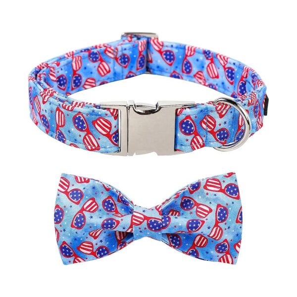 American Flag Dog Accessories, Adjustable Cotton Patriotic Collar with Metal Buckle