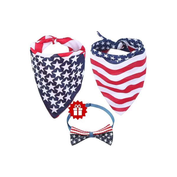 American Flag Dog Accessories Kit Includes Bandanas and Collars for Small Med Large Pets