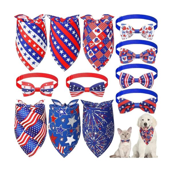 American Flag Dog Bandanas and Bow Ties for Small to Medium-Sized Pets Adjustable