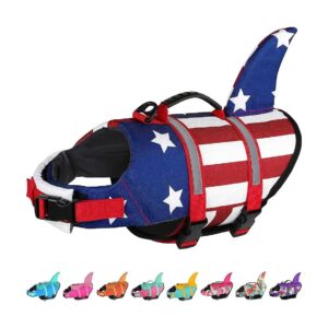 American Flag Dog Life Vest with Reflective Stripes & Rescue Handle for Small Dogs