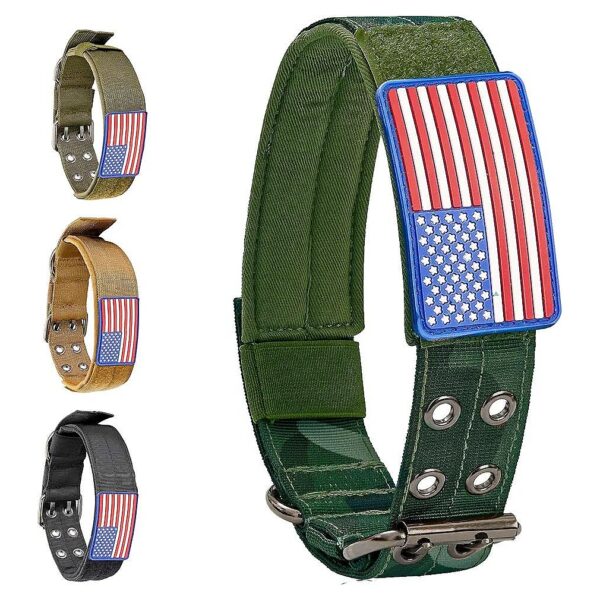 American Flag Embroidered Metal Buckle Dog Collar with Adjustable 48MM Wide Nylon Strap