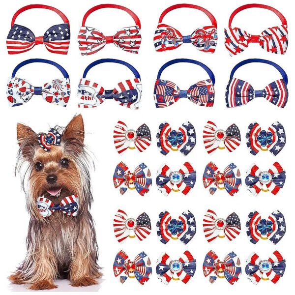 American Flag Pet Hair Bow Ties for Independence Day 4th of July Celebration