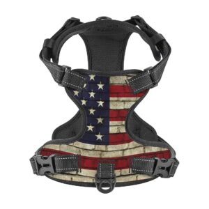 American Flag Vintage Reflective No Pull Dog Harness for Large Dogs