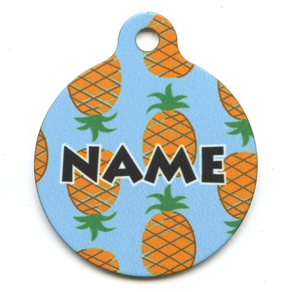 American Made 1 Inch Personalized Dog ID Tag with Blue Pineapple Design