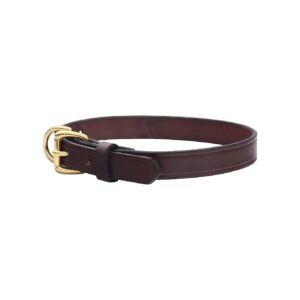 American Made Black Leather Dog Collar with Brass Accents and Buckle Closure