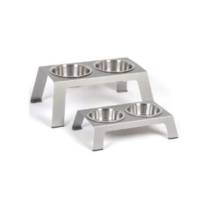 Anodized Aluminum Elevated Dog Bowls with 56oz Stainless Steel Feeders and Slidable Feet