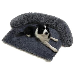 Anti Anxiety Plush Dog Bed for Pets Dark Grey 37 4 L x 31 W x 5 3 Th