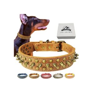 Anti-Bite PU Leather Pet Collar for Small to Large Dogs with Metal Spikes and Studding