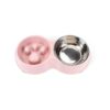 Anti-Choking Slow Feeder Stainless Steel Pink Double Bowls for Small Pets Healthy Feeding