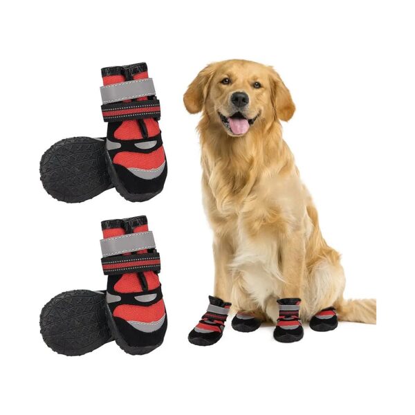 Anti-Slip Rugged Sole Dog Boots for Large Medium Dogs with Reflective Straps