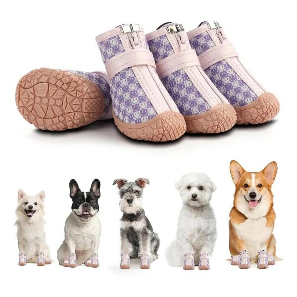 Anti-Slip Waterproof Dog Boots for Chihuahua Terrier Dogs Purple Pink 4PCS Small Size 1