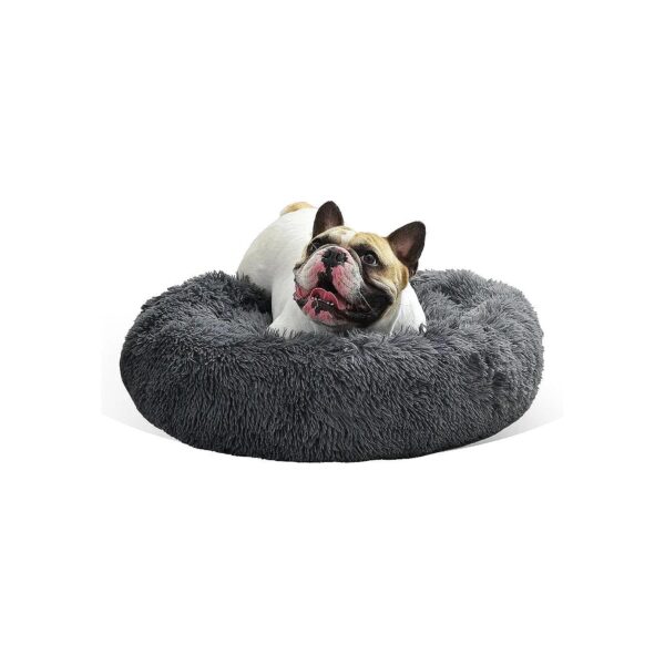 Anxiety Dog Bed with Soft Calming Sleep Design and Non-Slip Bottom, Dark Grey, 20 Inches