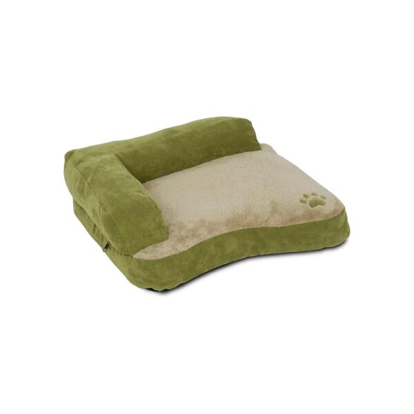 Arbor Green Suede Dog Chaise Bolster Bed with Decorative Paw