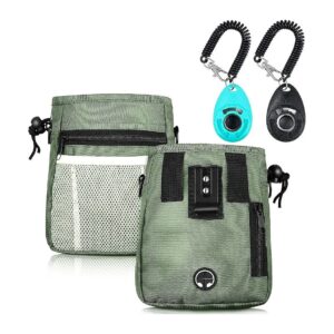 Army Green Dog Clicker Training Kit with Poop Bag Dispenser and Treat Pouch