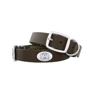 Auburn Tigers Brown Leather Dog Collar with Silver Concho Logos