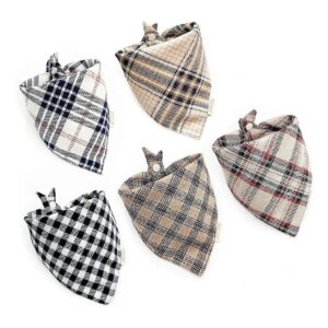 Authentic Plaid Pattern Soft Cotton Dog Bandanas 5PCS for Small Medium Large Cats