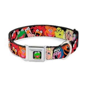 Authentic Seatbelt Buckle Dog Collar 1 inch Wide Muppets Faces Black