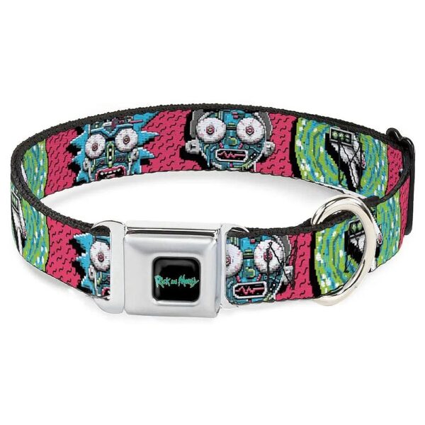 Authentic Seatbelt Buckle Dog Collar with Rick and Morty Circuit Faces Artwork