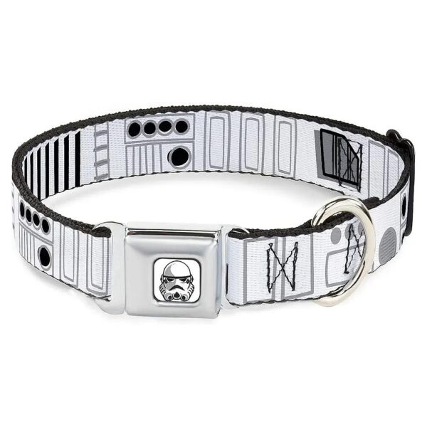 Authentic Seatbelt Buckle Pet Collar in White and Grays for Star Wars Fans