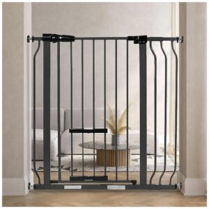 Auto-Close Hold-Open Safety Pet Gate for Doorways and Stairways 36-Inch Tall Graphite