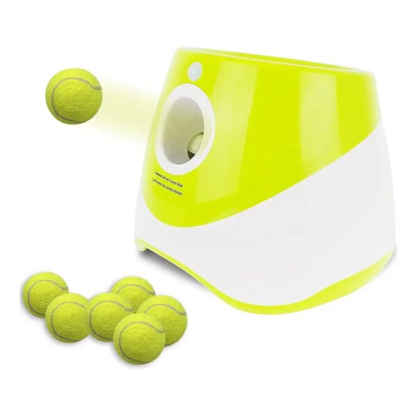 Automatic Dog Ball Launcher Thrower with Adjustable Distance and 6 Tennis Balls