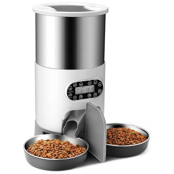 Automatic Meal Feeder for Cats and Small Dogs, 10-Second Voice Call and Two Bowls