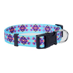 Aztec Tribal Patterned Dog Collar in Vibrant Turquoise for Medium-Sized Dogs