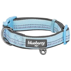 Baby Blue Reflective Neoprene Dog Collar with Adjustable Neck Size 5-20 inches