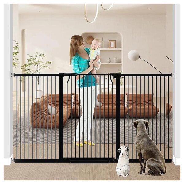 Baby Gate for Pets and Children, Extra-Tall, 5" Tall, Black Metal, Pressure Mounted