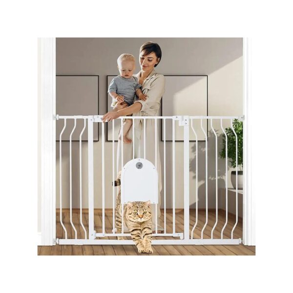 Baby Gate with Adjustable Cat Door for Doorways and Stairs