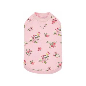 Baby Pink Rose Flower Patterned Crew Neck Pullover Dog Sweatshirt With Gathered Crew Neck