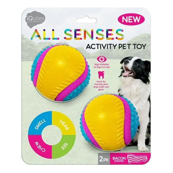 Bacon Scented Dog Ball with High Visibility for Teeth Cleaning and Gum Care in 2 Pack