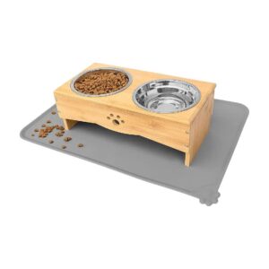 Bamboo Elevated Dog Bowl Stand for Small to Medium Breed Dogs and Cats