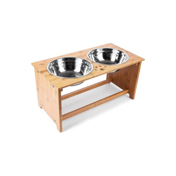 Bamboo Raised Dog Feeder with Stainless Steel Bowls for Cats and Small Breed Dogs