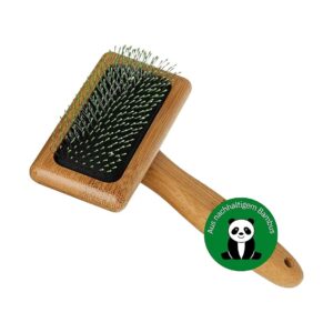 Bamboo Soft Slicker Brush for Medium Coats with Ergonomic Rubber Handle