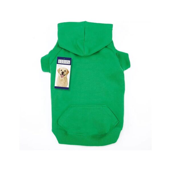 Basic Green Hoodie for Dogs with Kangaroo Pocket and Ribbed Sleeves