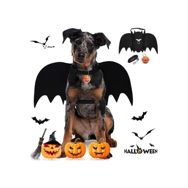 Bat Wing Dog and Cat Costume for Halloween Party with Adjustable Velcro and Pumpkin Bells