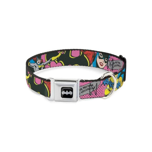 Batgirl Print Dog Collar with Adjustable 5" Wide Strap and Secure Seatbelt Buckle