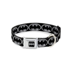 Batman Shield Black Silver Dog Collar Seatbelt Buckle 15 to 26 inches Wide