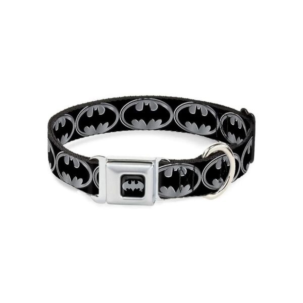 Batman Shield Black Silver Dog Collar Seatbelt Buckle 15 to 26 inches Wide