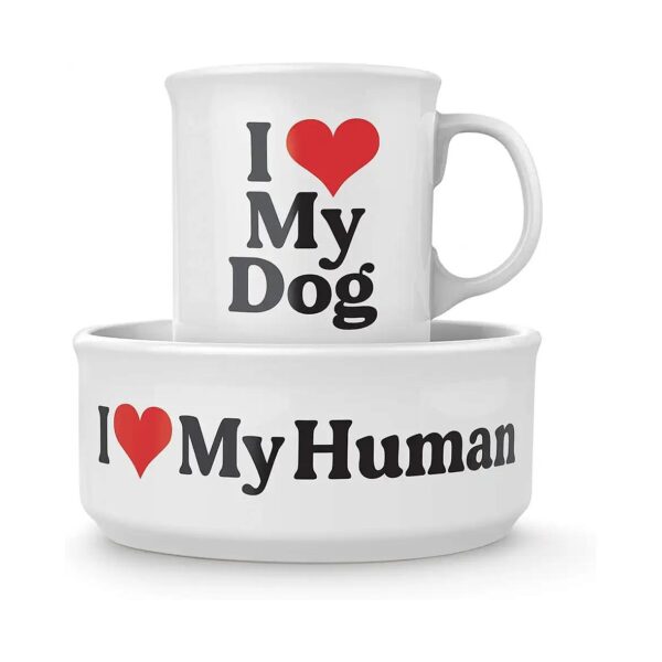 Beautiful Ceramic Dog Bowl and Mug Pair for White Dog Lovers