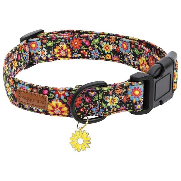 Beautiful Floral Dog Collar for Small Medium Large Female Dogs Black Cotton Medium