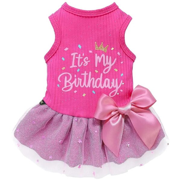 Beautiful Pink Dog Party Dress for Small Female Dogs with Bowknot and Appliques